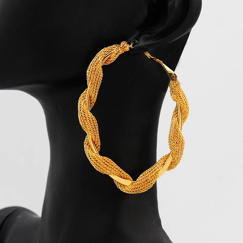 ST 415 lady girls gold plated copper brass twisted gold ultra thin hoop earrings 24k gold hoop earrings